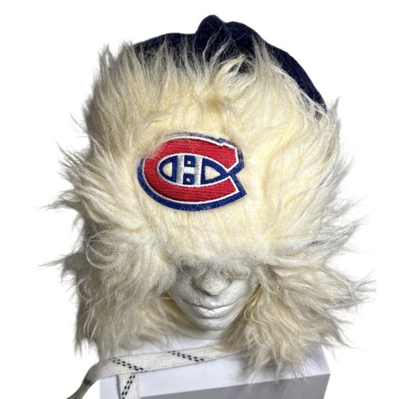 Reebok Montreal Canadiens Hat Toque Fur Trooper Hat Logo Face Off Skate Laces - Picture 2 of 14